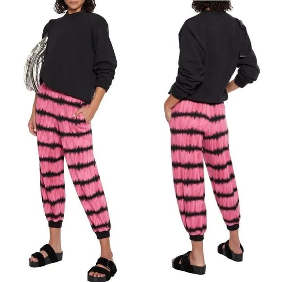 ALICE + OLIVIA Cropped tie-dyed French cotton-terry track pants. $239 Medium - Picture 1 of 9